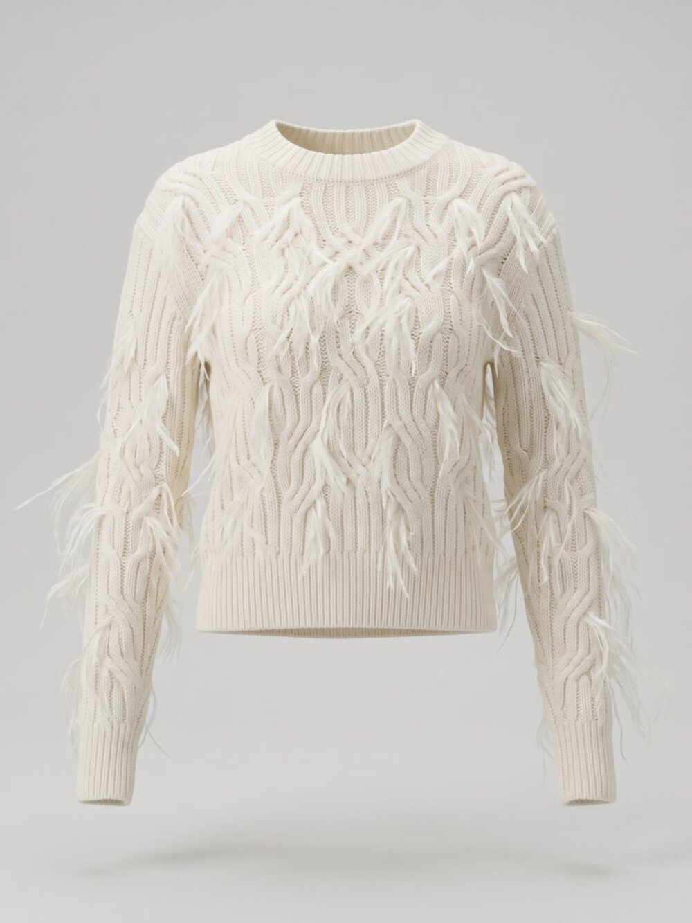 ASTR The Label Feather Fringe Cable Knit Chunky Cream Sweater Ivory Top S